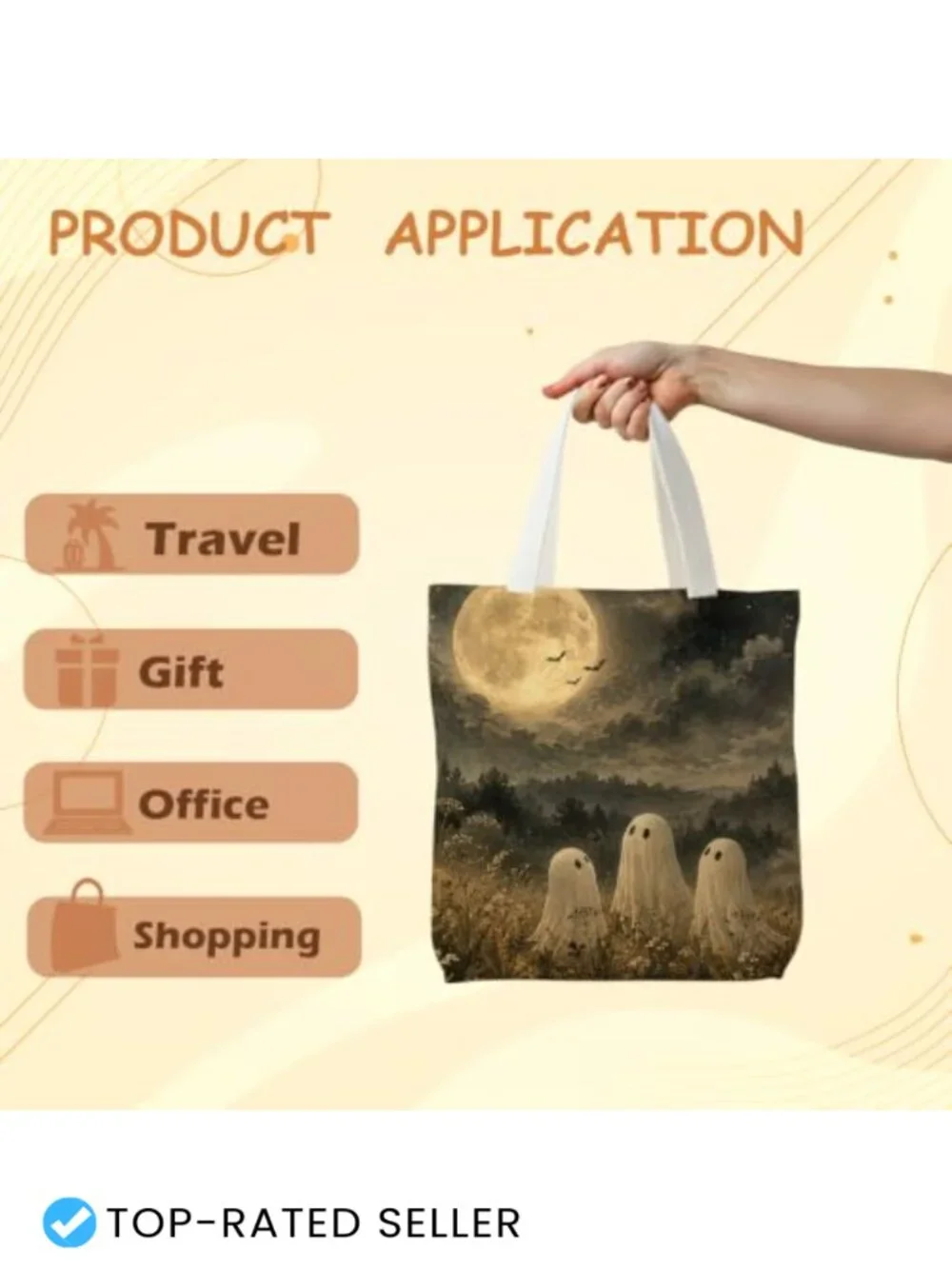 Dark Cottagecore Halloween Ghost Print Tote Bag with Handles